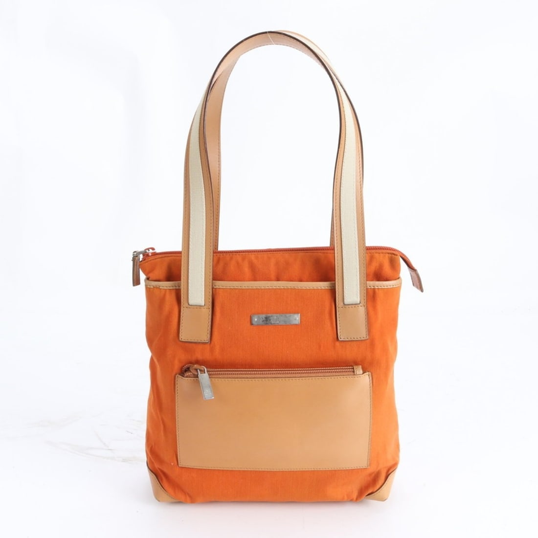 Gucci 019 0453 Leather Canvas Tote Bag Shoulder Handbag Orange Women's: --- Catalog ---Category: SizeSize (HxWxD): 27cm x 25cm x 11cm / 10.62'' x 9.84'' x 4.33''Handle Length: 55cm / 21.65''Category: DesignType: Shoulder bag, Tote bagColor: Beige, OrangeGender: WomenClosu