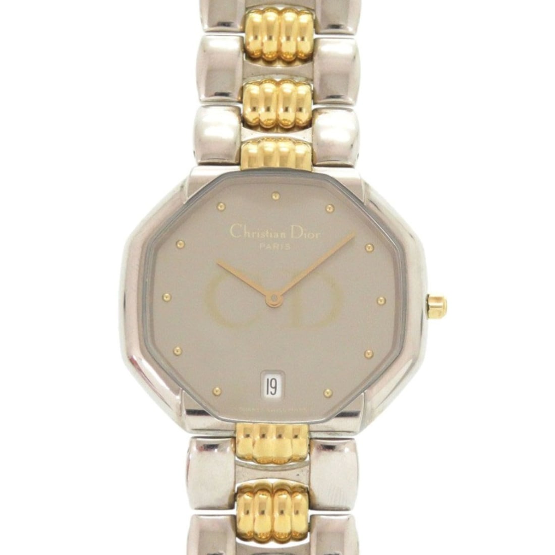 Christian Dior Octagon 45.204 Stainless Steel Silver and Gold Quartz Watch with Guarantee 0029: --- Catalog ---Category: SizeWrist Size: 19cm / 7.48''Case Diameter: 32mm / 1.26''Category: DesignType: WristwatchGender: MenMaterial (Band): Stainless steelMaterial (Case): Stainless steelCategory: G
