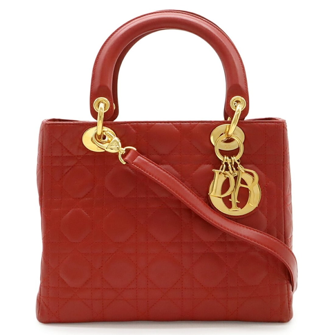 Christian Dior Lady Cannage Handbag Tote Bag Leather Red (1 of 20)