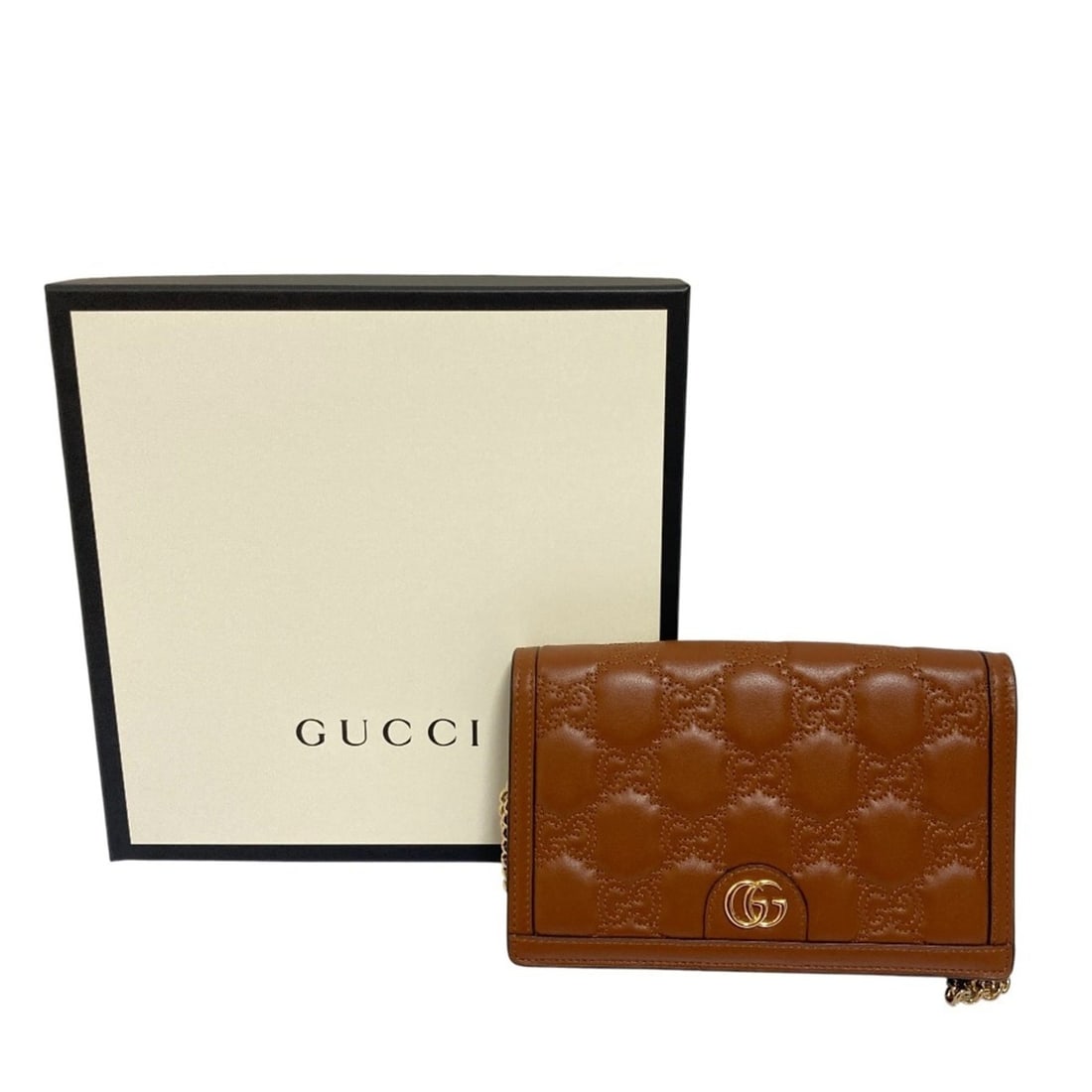 GUCCI GG Matelasse Leather Wallet, Chain Shoulder Bag, 723787, Brown, Women's (1 of 18)