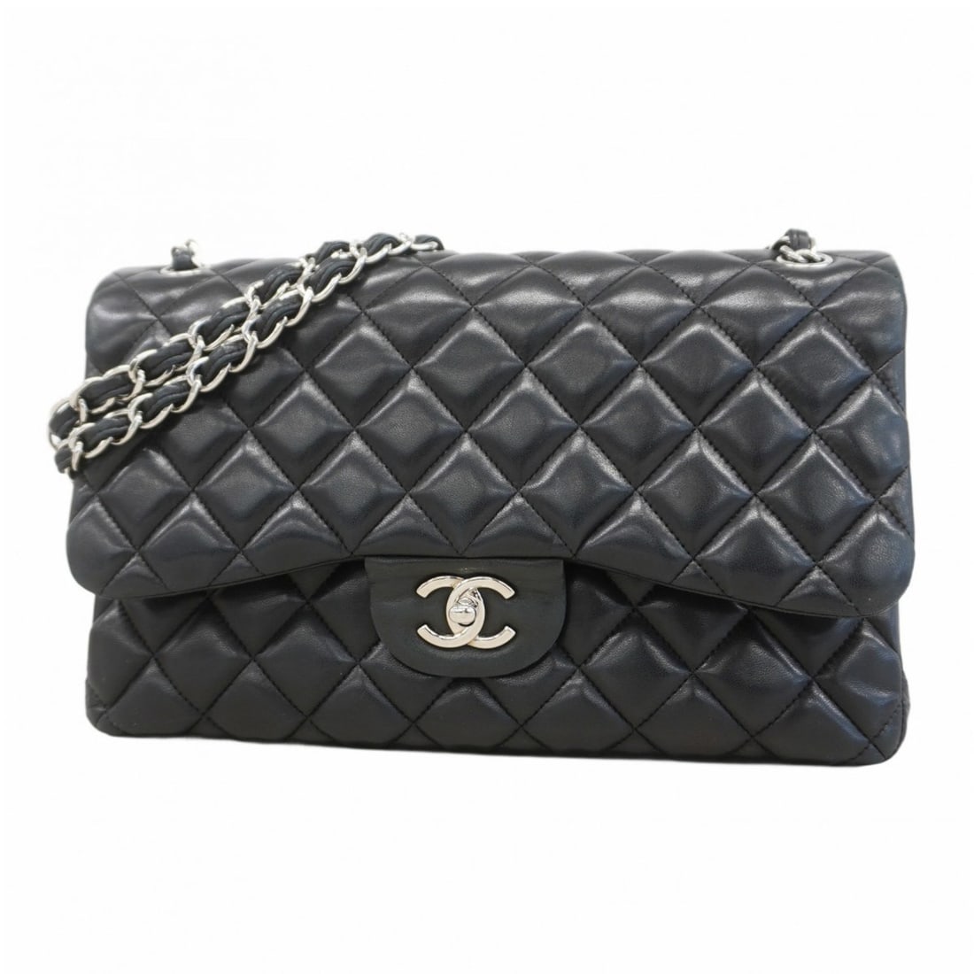 Chanel Shoulder Bag, Deka Matelasse, Double Flap, Chain, Lambskin, Black, Women's: --- Catalog ---Category: SizeSize (HxWxD): 20cm x 30cm x 9cm / 7.87'' x 11.81'' x 3.54''Category: DesignType: Shoulder bagColor: BlackGender: WomenMaterial: Leather Hardware Color: SilverLeather/Fur T