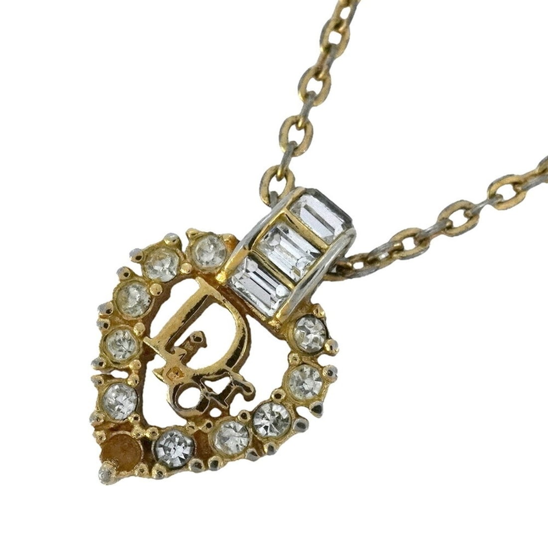 Christian Dior necklace, GP plated rhinestone gold for women: --- Catalog ---Category: SizePendant Size: 18.3mm x 12.9mm / 0.72'' x 0.5''Neck Circumference: 38 cm - 44.5 cm / 14.96'' - 17.51''Category: DesignColor: GoldStone: RhinestoneGender: WomenMaterial: Gol