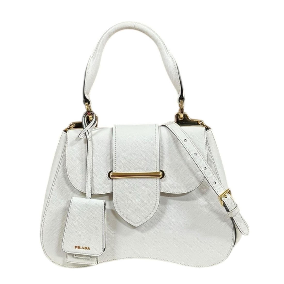 Pre-owned Prada Sydney Saffiano Shoulder Bag, Leather 1BN005, White, Women's, 2-Way (1 of 10)