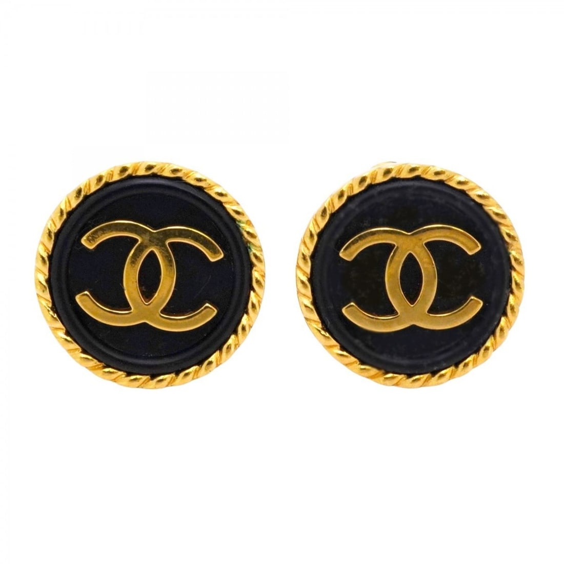 Chanel Coco Mark Circle Earrings, GP Plated Gold, Black, Women's, P1767528 (1 of 10)