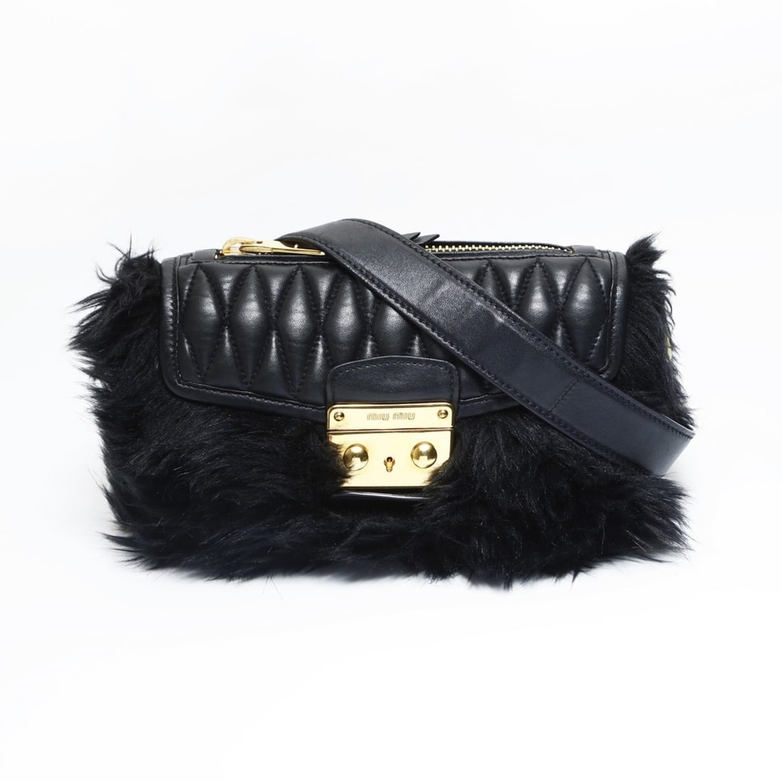 Miu Miu Miu fur matelassé shoulder bag in black (1 of 14)