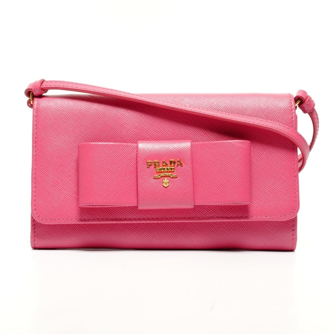 Prada Le Bon Saffiano Leather Wallet Shoulder Bag in Pink: --- Catalog ---Category: SizeSize (HxWxD): 11cm x 17cm x 3cm / 4.33'' x 6.69'' x 1.18''Category: DesignType: Shoulder bagColor: PinkGender: WomenMaterial: Saffiano Category: GeneralBrand: Prada--- Ite