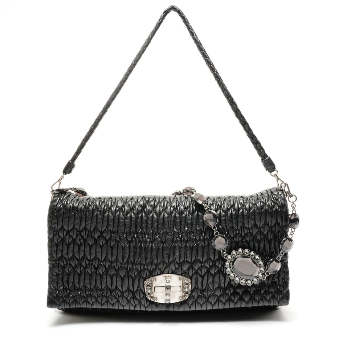 Miu Miu Miu Matelassé Nappa Crystal Shoulder Bag in Black (1 of 14)
