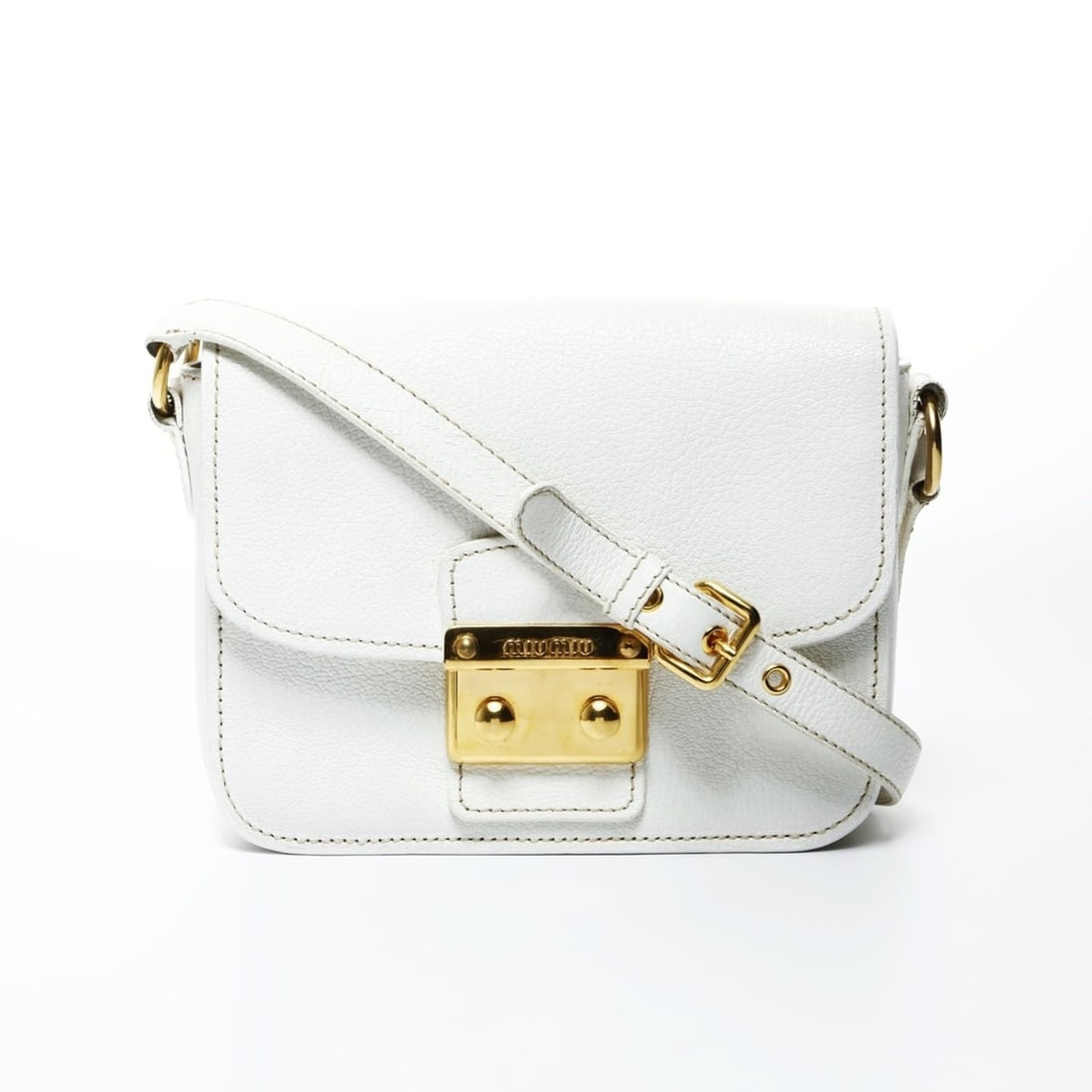 Miu Miu Miu Leather Madras Padlock Shoulder Bag in White (1 of 15)