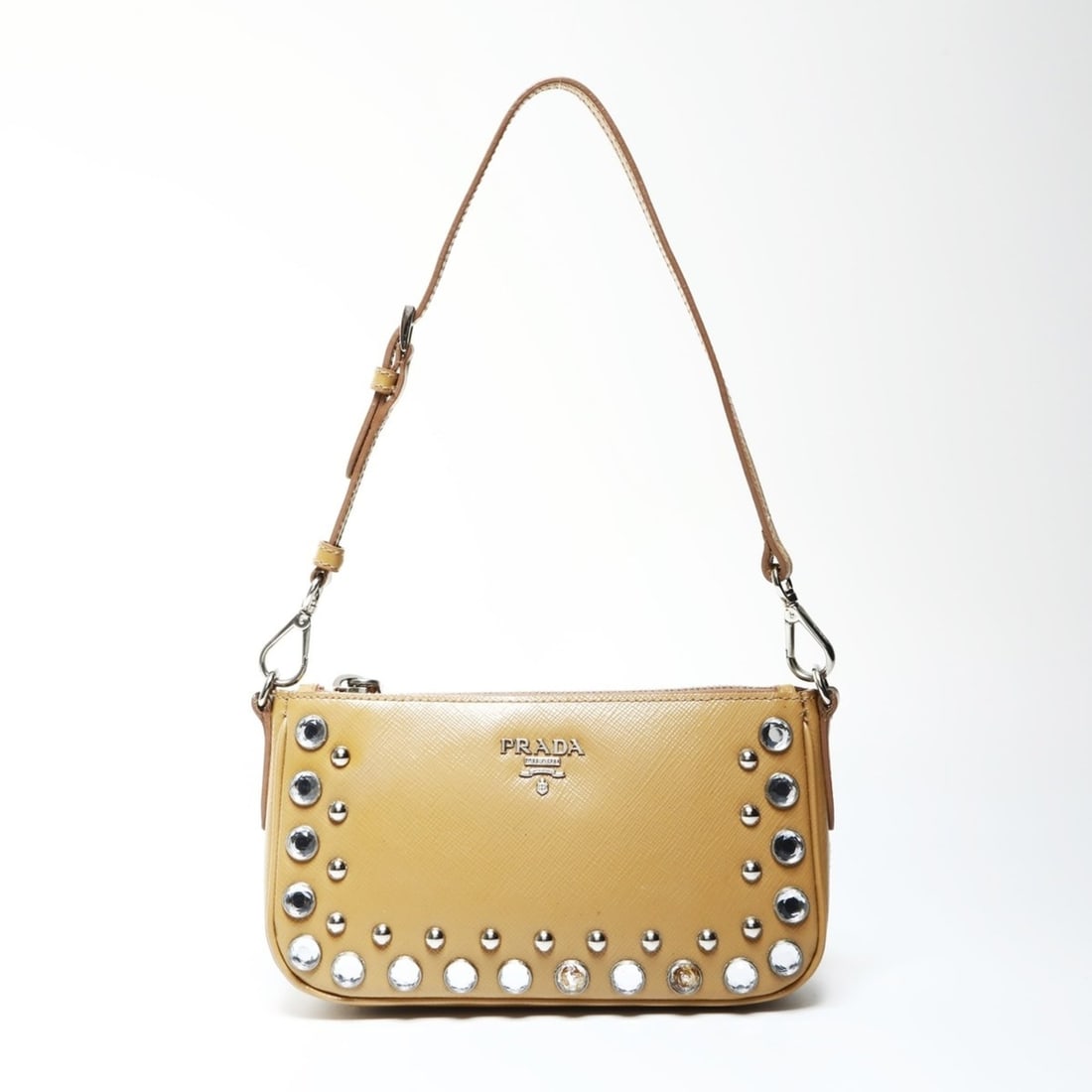 Prada Jeweled Patent Leather Accessory Pouch Shoulder Bag in Brown: --- Catalog ---Category: SizeSize (HxWxD): 10cm x 18cm x 4.5cm / 3.93'' x 7.08'' x 1.77''Category: DesignType: Pouch, Shoulder bagColor: BrownGender: WomenMaterial: Patent leather Category: GeneralBra