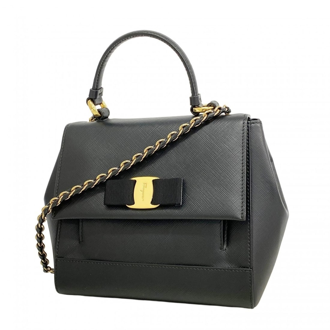 Salvatore Ferragamo Vara Leather Handbag, Black, 2-Way Bag for Women (1 of 14)