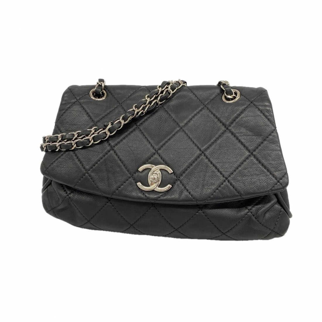 Chanel Shoulder Bag Matelasse W Chain Caviar Skin Black Women's: --- Catalog ---Category: SizeSize (HxWxD): 20cm x 32cm x 7cm / 7.87'' x 12.59'' x 2.75''Category: DesignType: Shoulder bagColor: BlackGender: WomenMaterial: Grained Calfskin Hardware Color: SilverCate
