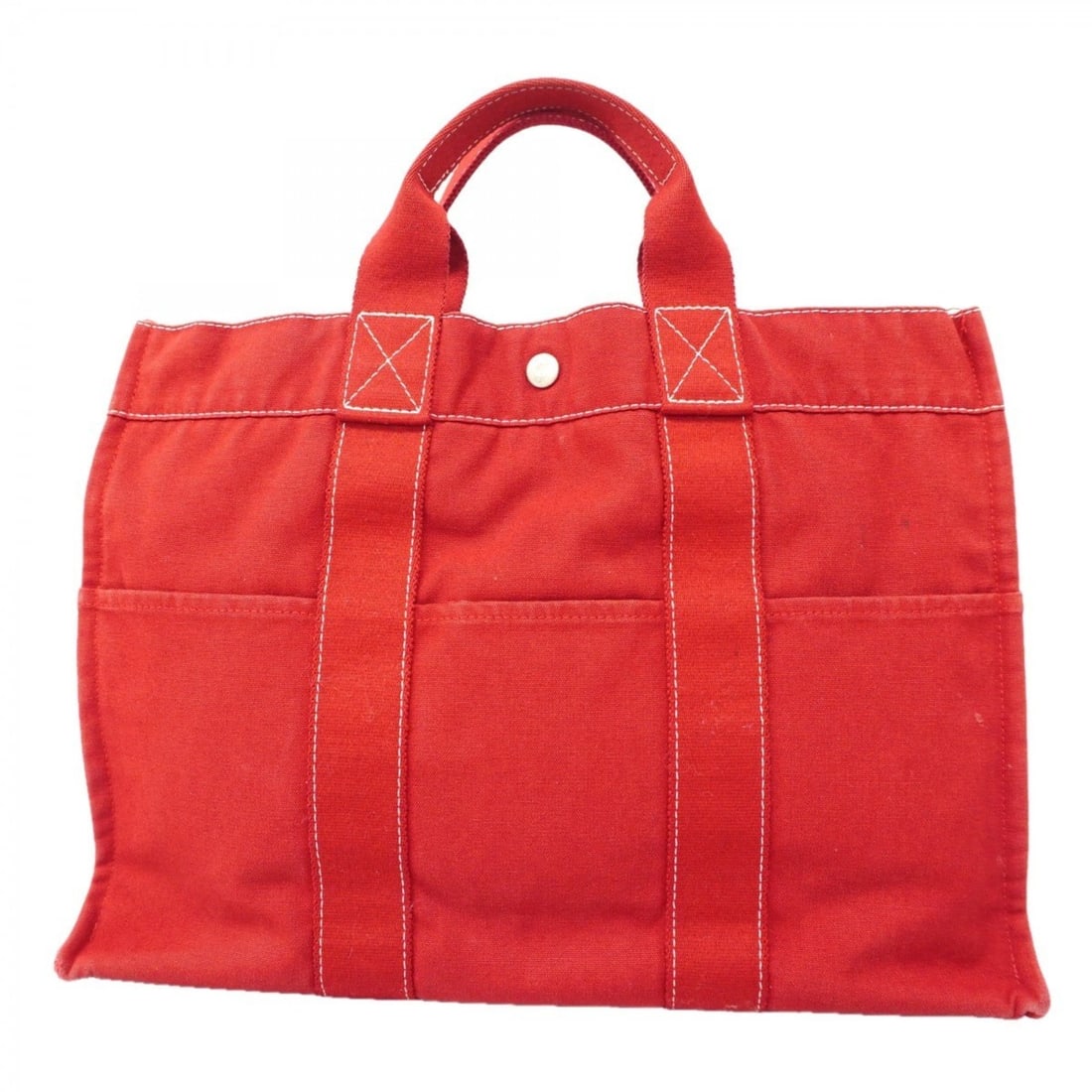 Hermes Deauville MM Canvas Tote Bag, Red, Women's (1 of 10)