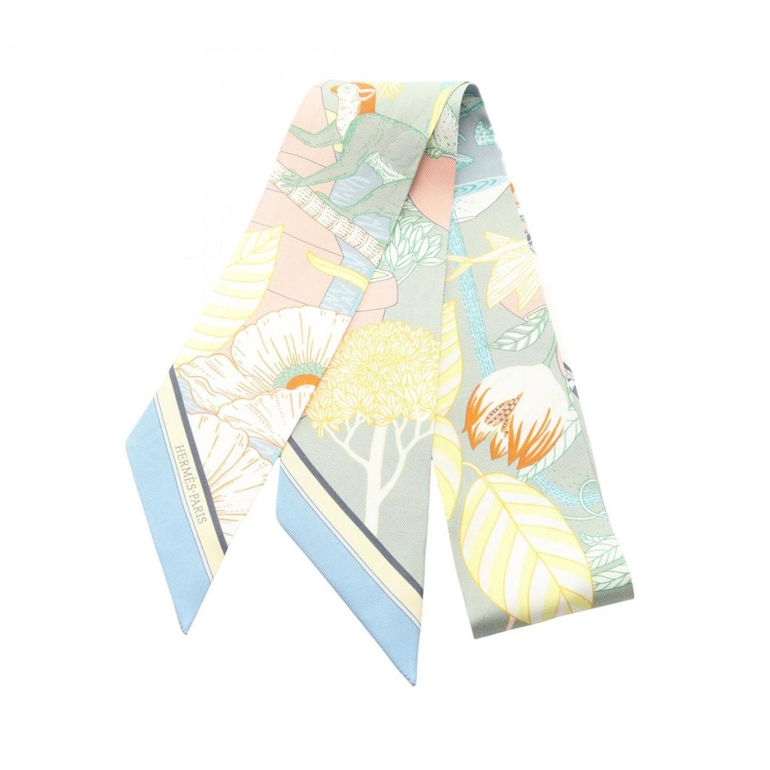 Hermes Hermès Twilly Precious Paradise Scarf, Silk, Women's, Green, Multicolor (1 of 8)