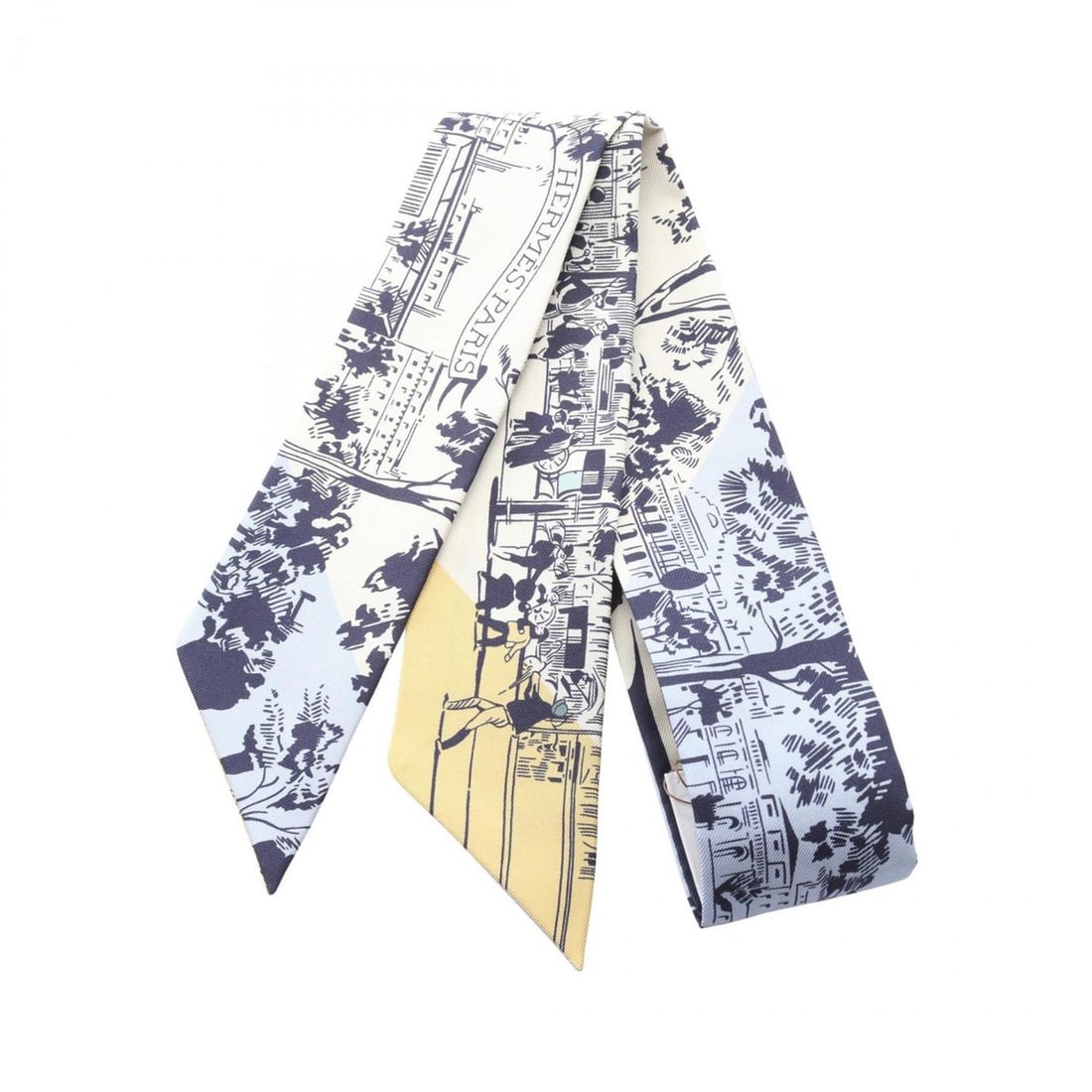 Hermes Hermès Twilly "A l'Ombre des Boulevards" Scarf, Silk, Women's, Blue, Ivory, Multicolor (1 of 12)