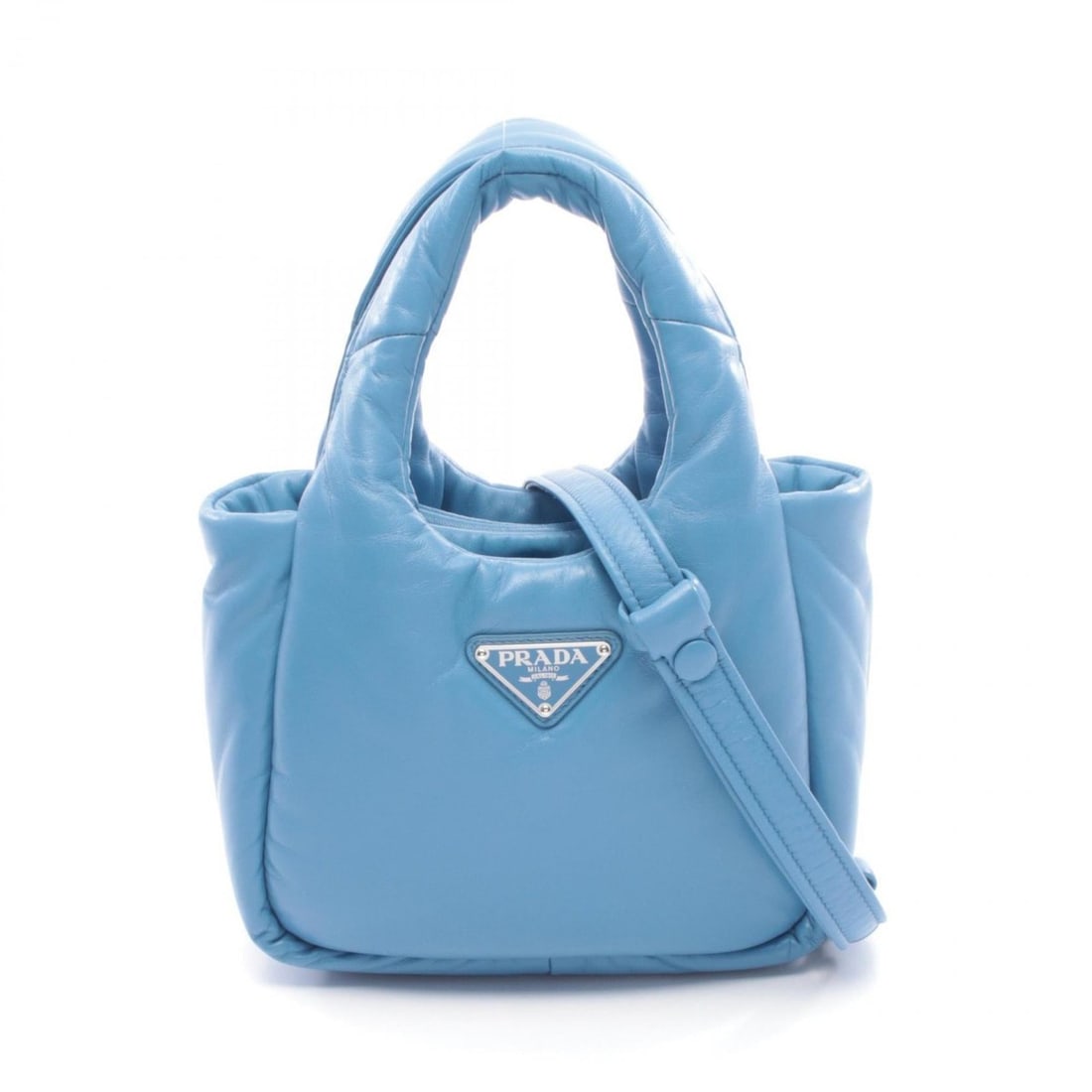 Prada Padded Handbag, Leather, Women's, Blue, 1BA359: --- Catalog ---Category: SizeSize (HxWxD): 15cm x 19cm x 8.5cm / 5.9'' x 7.48'' x 3.34''Category: DesignType: HandbagColor: BlueGender: WomenMaterial: Leather Category: GeneralMPN: 1BA359Brand: Prada-