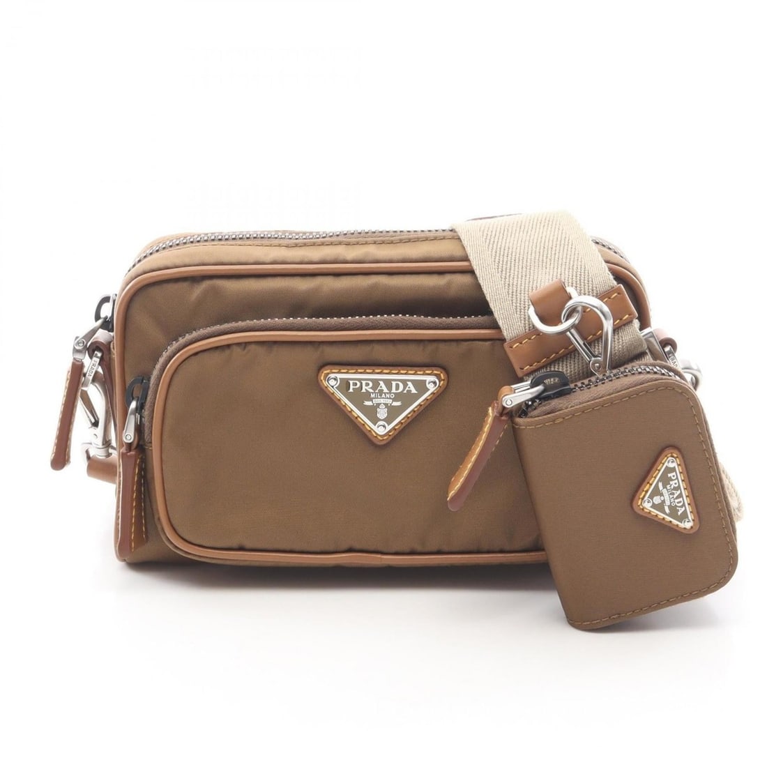 Prada Re-Nylon Shoulder Bag/Handbag, Nylon and Leather, Women's, Brown, 2VH172: --- Catalog ---Category: SizeSize (HxWxD): 12.5cm x 18.5cm x 4.5cm / 4.92'' x 7.28'' x 1.77''Category: DesignType: Handbag, Shoulder bagColor: BrownGender: WomenMaterial: Nylon , Leather Category: Gen