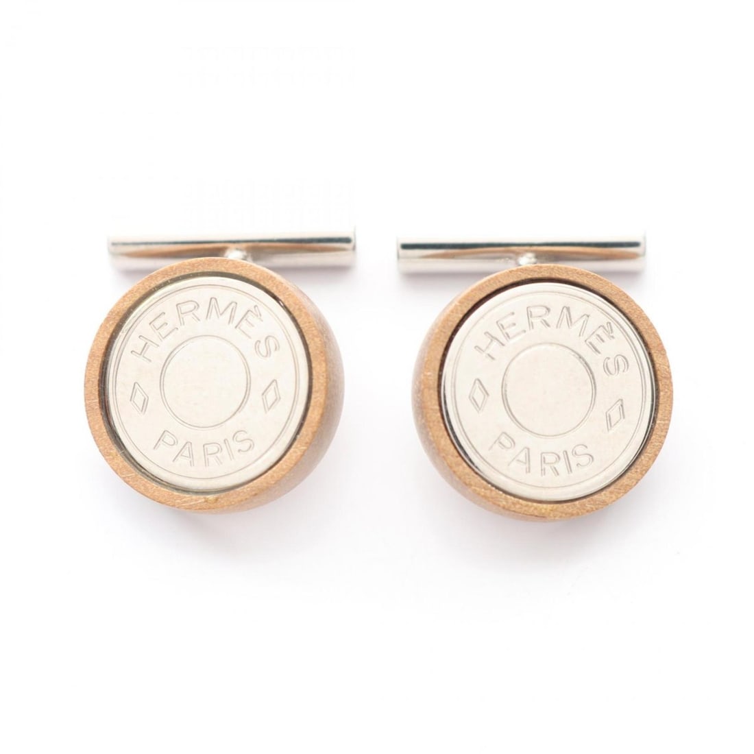 Hermes Hermès Serie Cufflinks, Metal and Wood, Men's, Silver Brown (1 of 15)