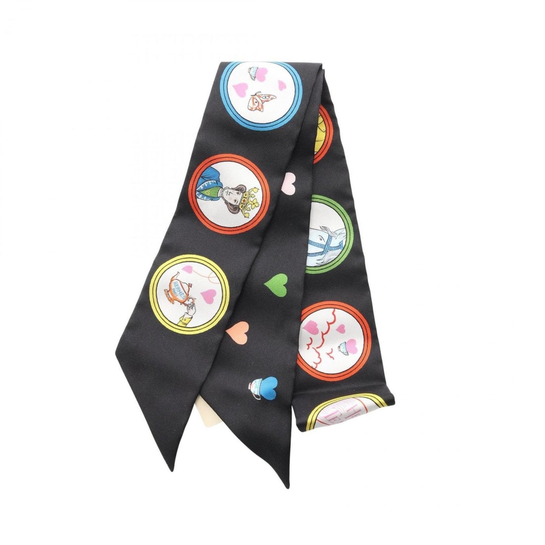 Hermes Hermès Twilly Tea Time Scarf, Silk, Women's, Black, Multicolor (1 of 10)