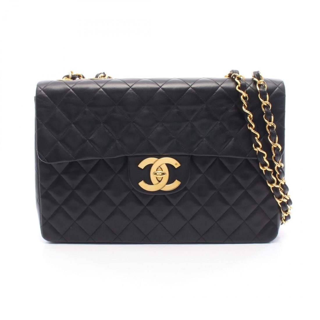 CHANEL Deca Matelasse 34 Single Flap Shoulder Bag/Handbag in Lambskin Leather, Black (1 of 9)