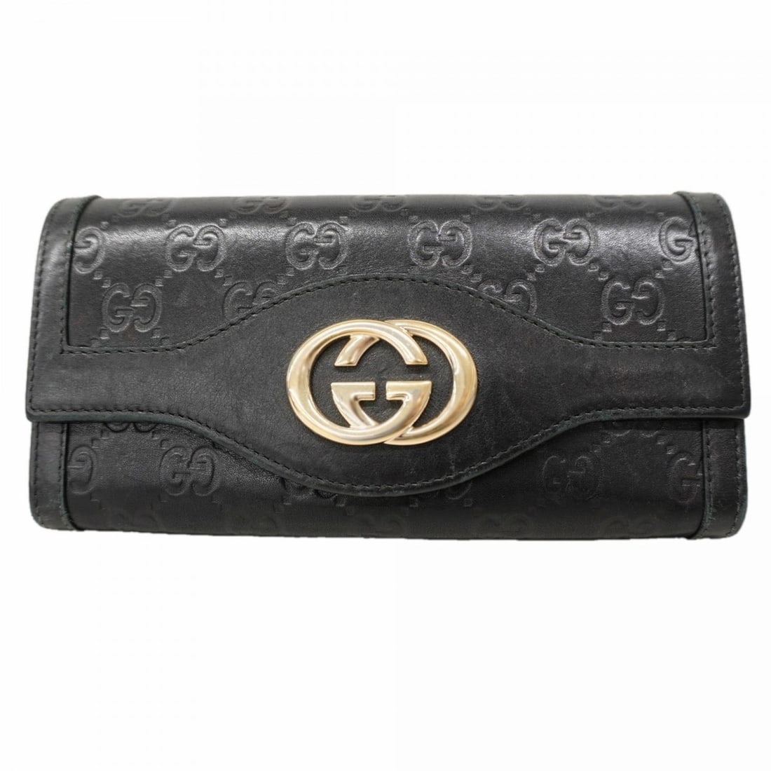 Gucci long wallet Guccissima 282431 leather black champagne women's (1 of 11)