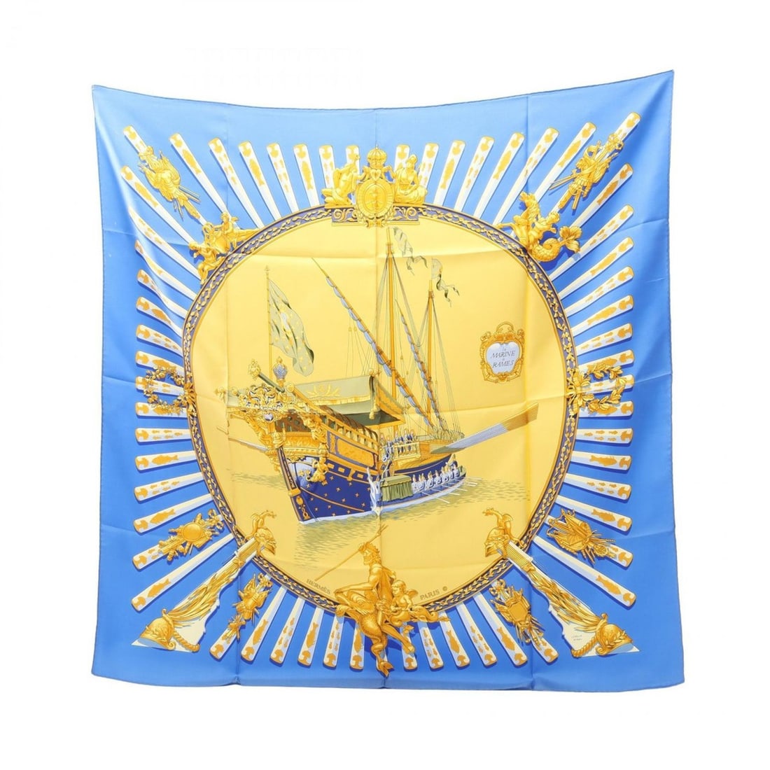 Hermès HERMES Carré 90 La MARINE a RAMES Scarf, Silk, Women's, Blue, Yellow, Multicolor (1 of 9)