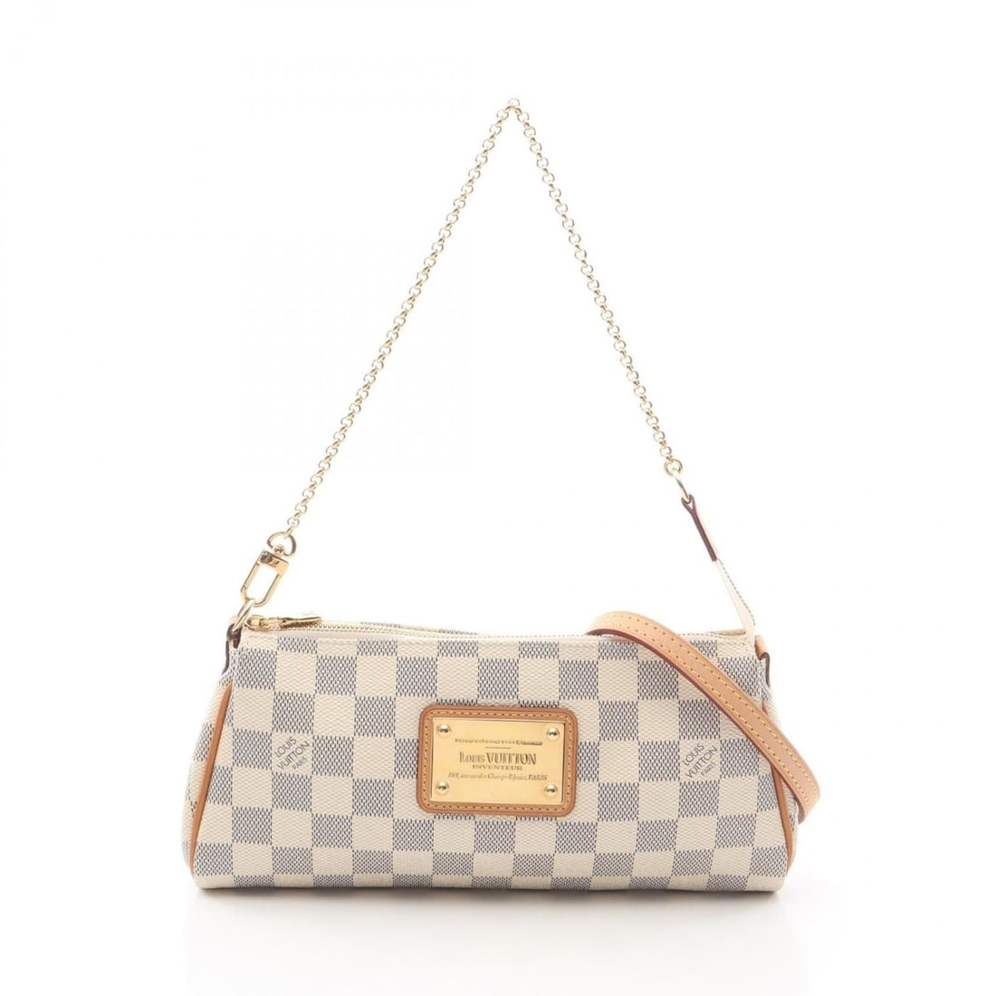 Louis Vuitton Eva Handbag, Coated Canvas and Leather, Damier Azur, Women's, White, N55214: --- Catalog ---Category: SizeSize (HxWxD): 13cm x 25cm x 4cm / 5.11'' x 9.84'' x 1.57''Category: DesignType: HandbagColor: Damier Azur, WhiteGender: WomenMaterial: Coated canvas , PVC , Damier Azur ,