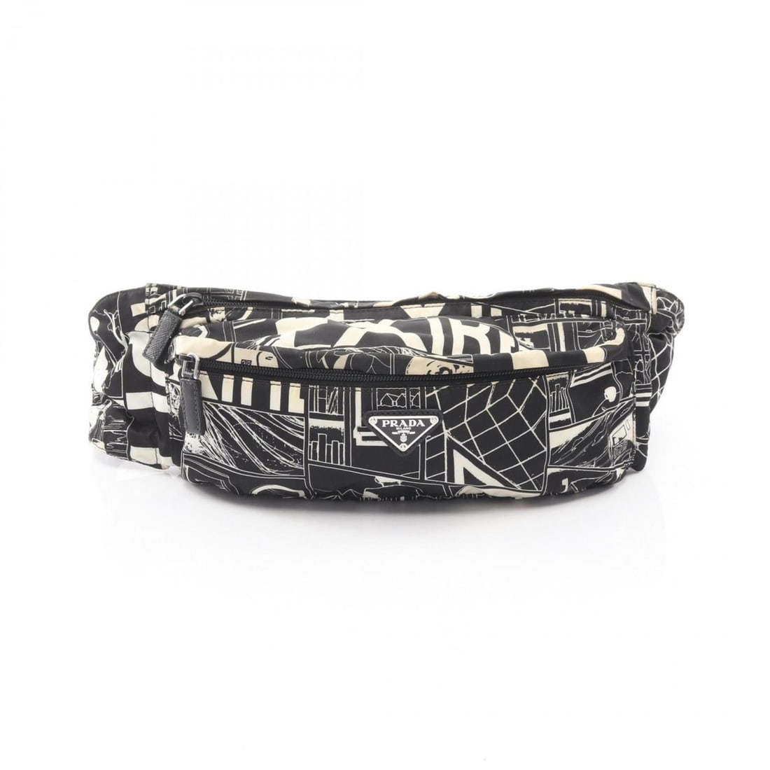 Prada TESSUTO COMICS waist bag, body and handbag in nylon Saffiano leather. Available black white: --- Catalog ---Category: SizeSize (HxWxD): 13cm x 33cm x 6cm / 5.11'' x 12.99'' x 2.36''Category: DesignType: Fanny pack, Handbag, Sling bagColor: Black, WhiteGender: Men,WomenMaterial: Nylon , Leathe