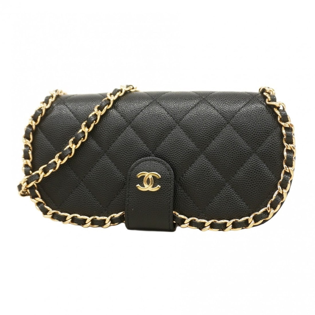 Chanel Matelasse Shoulder Bag with Chain Bag, Caviar Skin, Black, Women's: --- Catalog ---Category: SizeSize (HxWxD): 10cm x 18cm x 4cm / 3.93'' x 7.08'' x 1.57''Category: DesignType: Shoulder bagColor: BlackGender: WomenMaterial: Grained Calfskin Hardware Color: GoldCategor