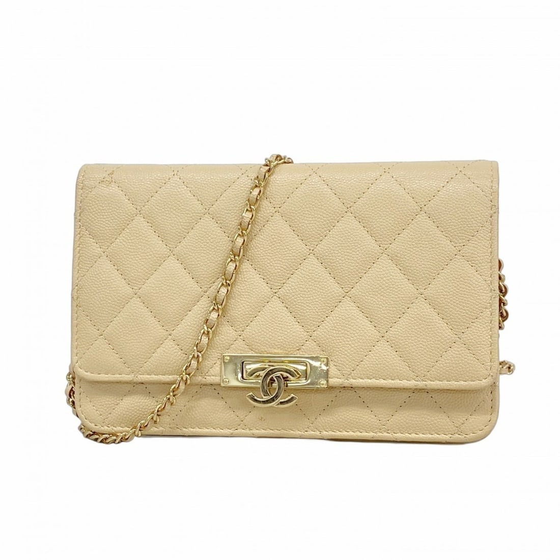 Chanel Matelasse Chain Shoulder Wallet in Beige Champagne Caviar Leather, Women's, P2376959 (1 of 14)