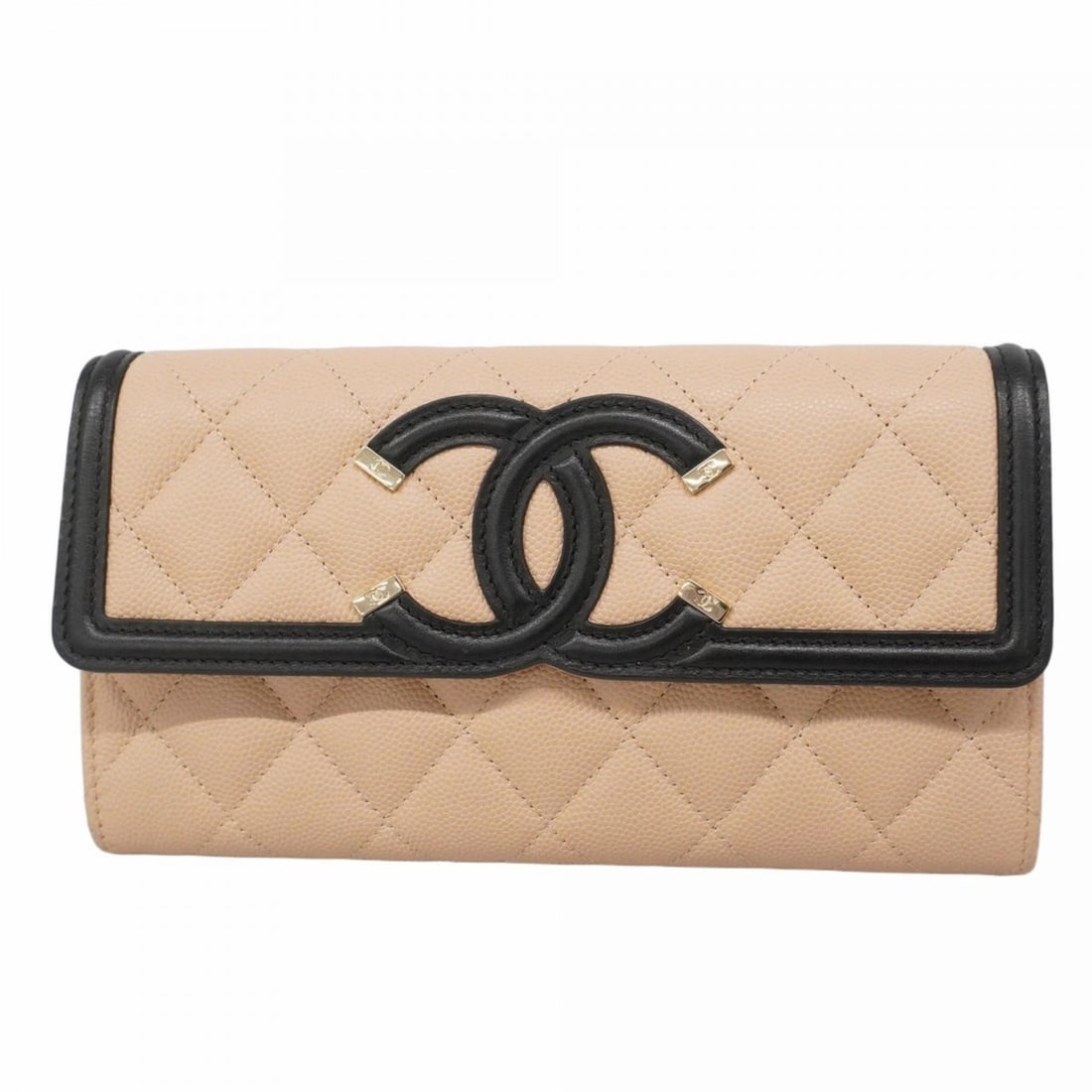 Chanel CC Filigree Long Wallet in Caviar Leather, Beige, Black, and Champagne, Women's, P2361490 (1 of 10)