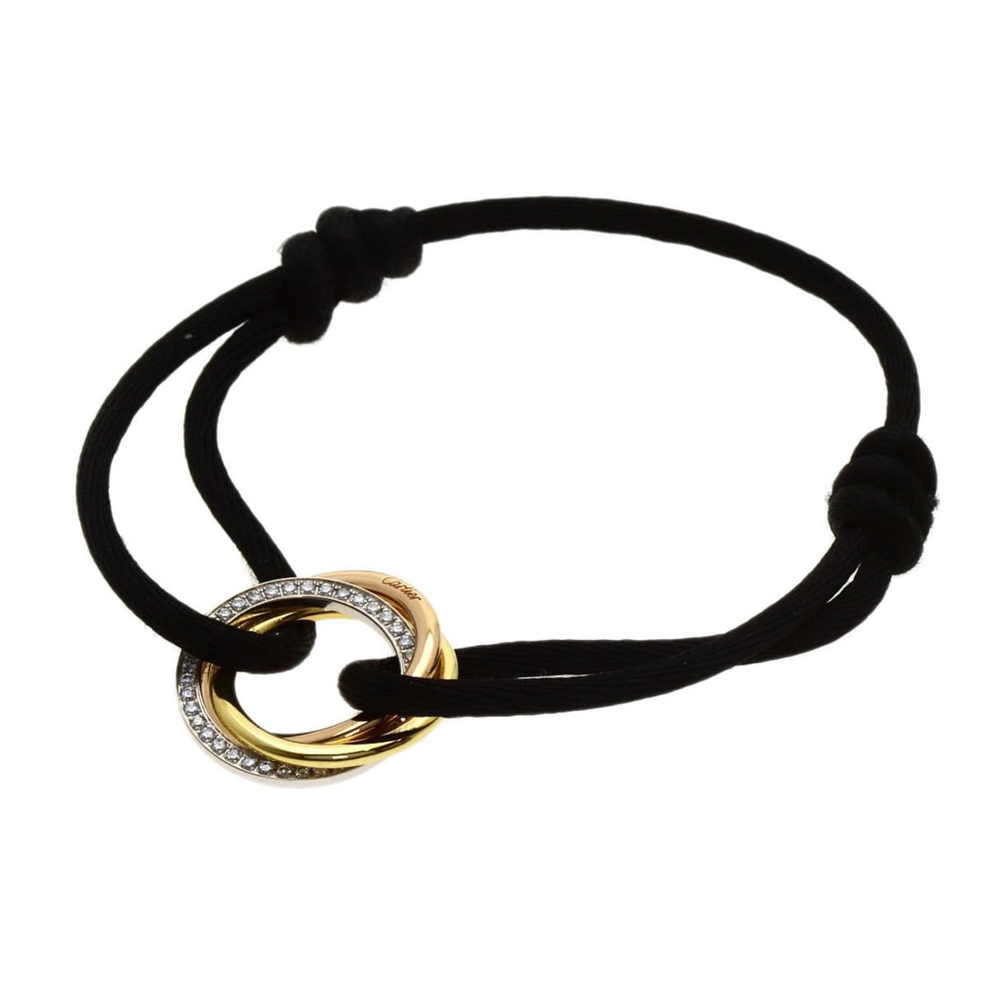Cartier Trinity Diamond Black Cord Bracelet in 18K Yellow Gold/18KPG/18KWG for Women (1 of 12)