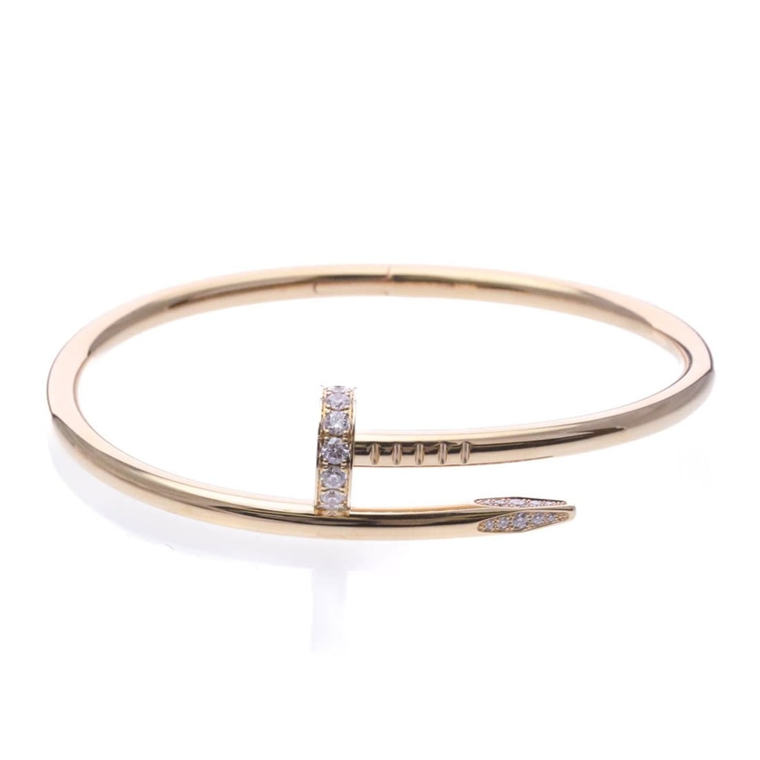 Cartier Juste Un Clou Bracelet With Diamonds Pink Gold (18K) Diamond Bangle Pink Gold: --- Catalog ---Category: SizeSize: 49Width: 3.5mm / 0.13''Weight: 29.5g / 1.04oz.Category: DesignType: BangleColor: Pink goldMetal: GoldStone: DiamondStyle: FashionGender: Men,WomenMaterial: Pink gold