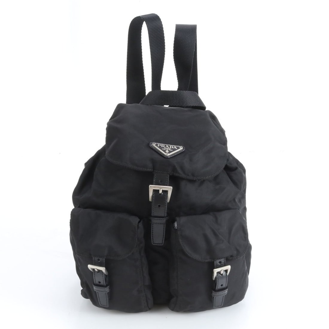 Prada Tessuto Nylon Triangle Logo Leather Backpack Shoulder Bag Black Women's (1 of 11)