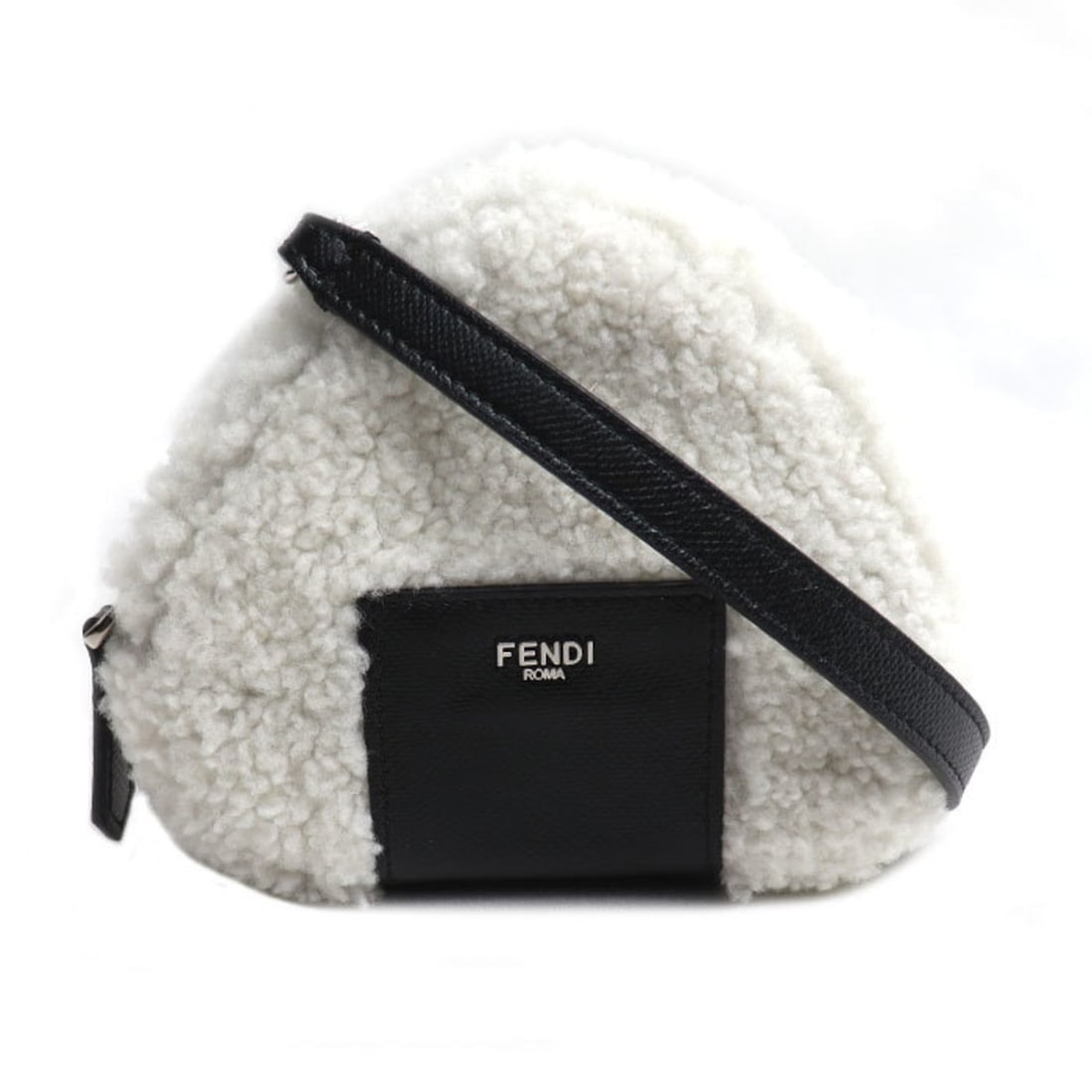 FENDI Onigiri Shoulder Bag in White and Black (7AS240) for Men Women: --- Catalog ---Category: SizeSize (HxWxD): 13.5cm x 16cm x 5cm / 5.31'' x 6.29'' x 1.96''Category: DesignType: Shoulder bagColor: Black, WhiteGender: Men,WomenMaterial: Leather Leather/Fur Type: Sheep