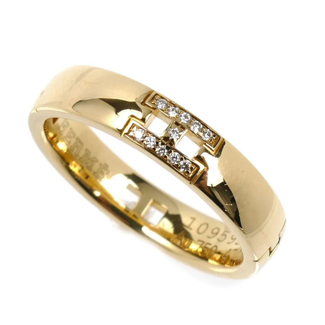 HERMES 18KYG Yellow Gold Hercules Wedding Ring with Diamonds, 47mm, 3.5g, Women's: --- Catalog ---Category: SizeUS Size: 4Brand Size: 47Category: DesignType: Band ringStone: DiamondGender: WomenMaterial: Yellow gold (18K)Category: GeneralBrand: HermesCountry of Origin: France--- Ite