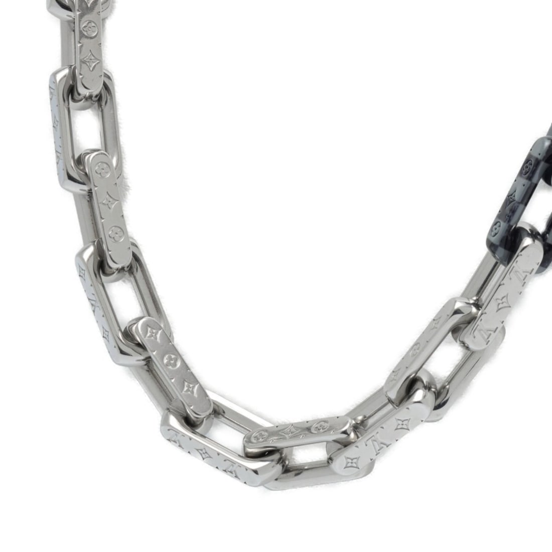 Louis Vuitton Collier Damier Necklace Monogram Chain MP3189 Metal Silver Black S-159731 (1 of 13)