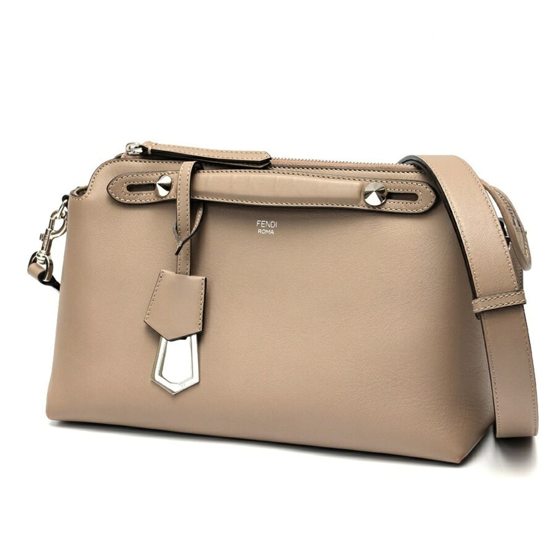 FENDI By the Way Medium Boston Bag 8BL146 Leather Greige S-159922 (1 of 12)