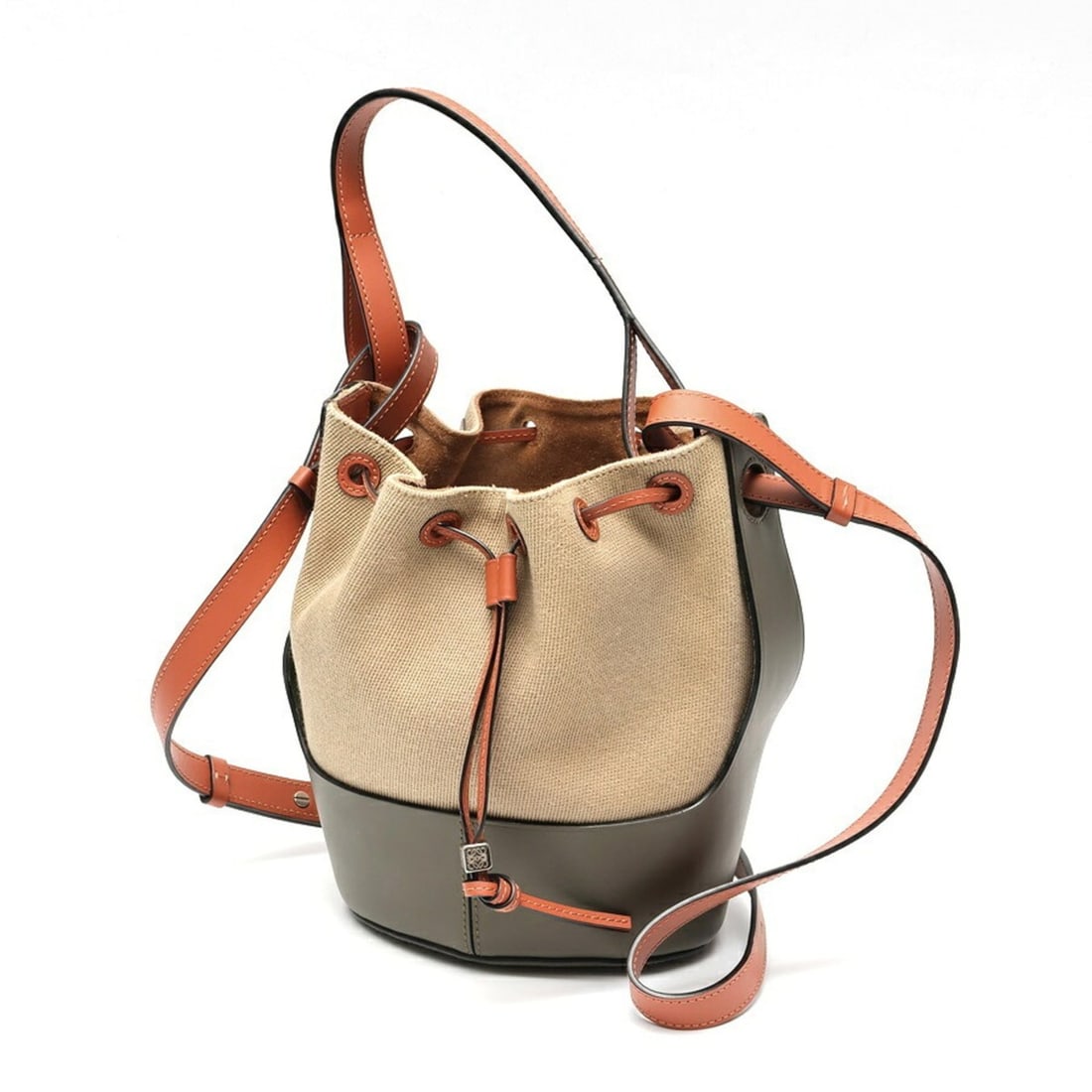LOEWE Balloon Bag Small Shoulder A710C31X30 Canvas Leather Beige Khaki Brown S-160083 (1 of 12)