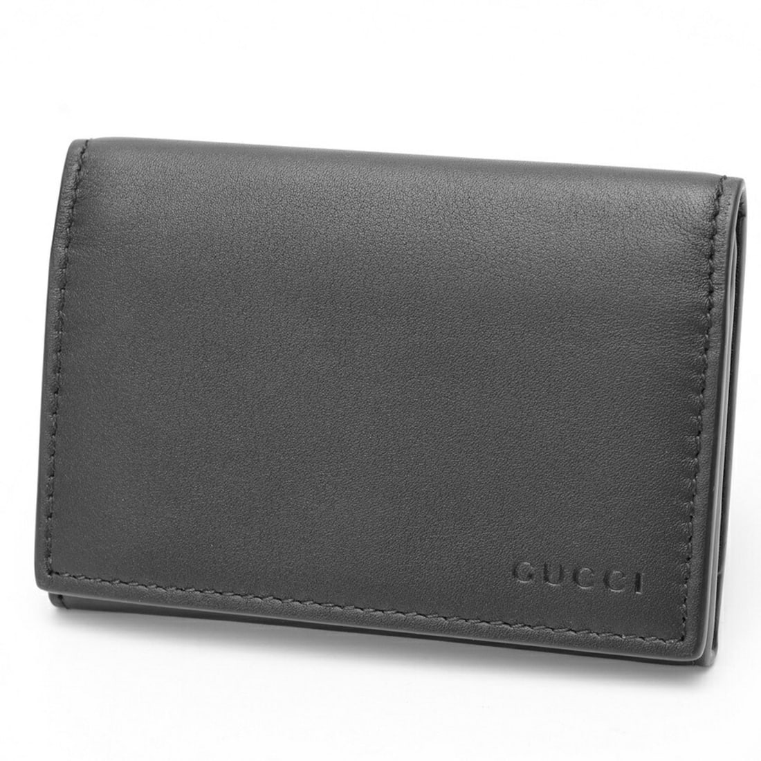 Gucci GG Emblem Fabric Card Case 818956 Smooth Leather Black S-159771 (1 of 13)