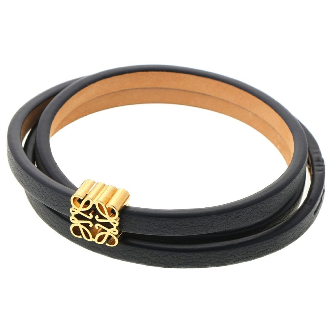 LOEWE Anagram Twist Bangle Leather Bracelet J920240X17 Calfskin Black S-159723 (1 of 20)