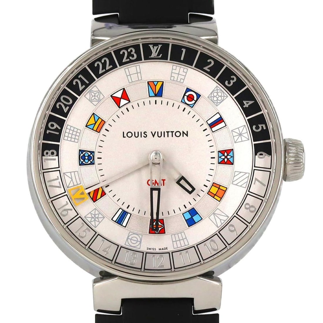 Louis Vuitton Tambour Moon Dual Time QA096 Stainless Steel Quartz Watch (1 of 20)