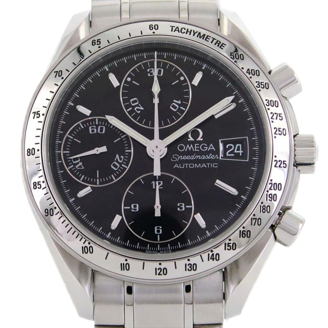 Omega Speedmaster Date 3513.50 Stainless Steel Automatic Watch: --- Catalog ---Category: SizeWrist Size: 19.5cm / 7.67''Case Diameter: 39mm / 1.54''Category: DesignType: WristwatchGender: MenColor (Dial): BlackMaterial (Band): Stainless steelMaterial (Case):
