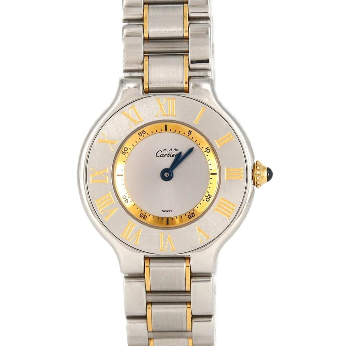 Cartier Must 21SM Two-tone W10073R6 SSxYG Quartz Watch: --- Catalog ---Category: SizeWrist Size: 16.5cm / 6.49''Case Diameter: 28mm / 1.1''Category: DesignType: WristwatchGender: WomenColor (Dial): SilverMaterial (Band): Stainless steel, Yellow