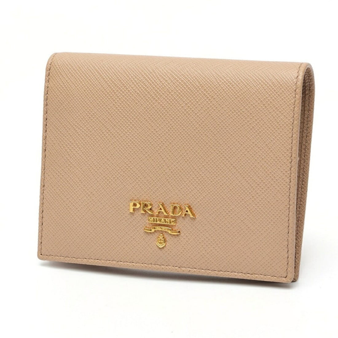 PRADA Bifold Compact Wallet 1MV204 Saffiano Leather Beige Pink S-159910 (1 of 15)