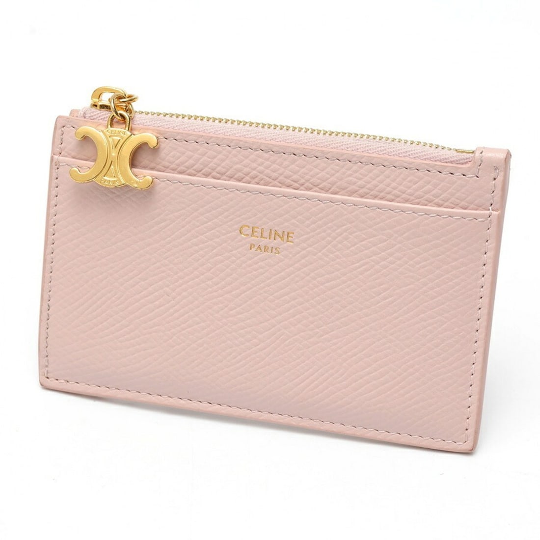 Celine Zip Card Holder Triomphe Charm Coin Case 10M08 Grained Calfskin Pink S-159977 (1 of 16)