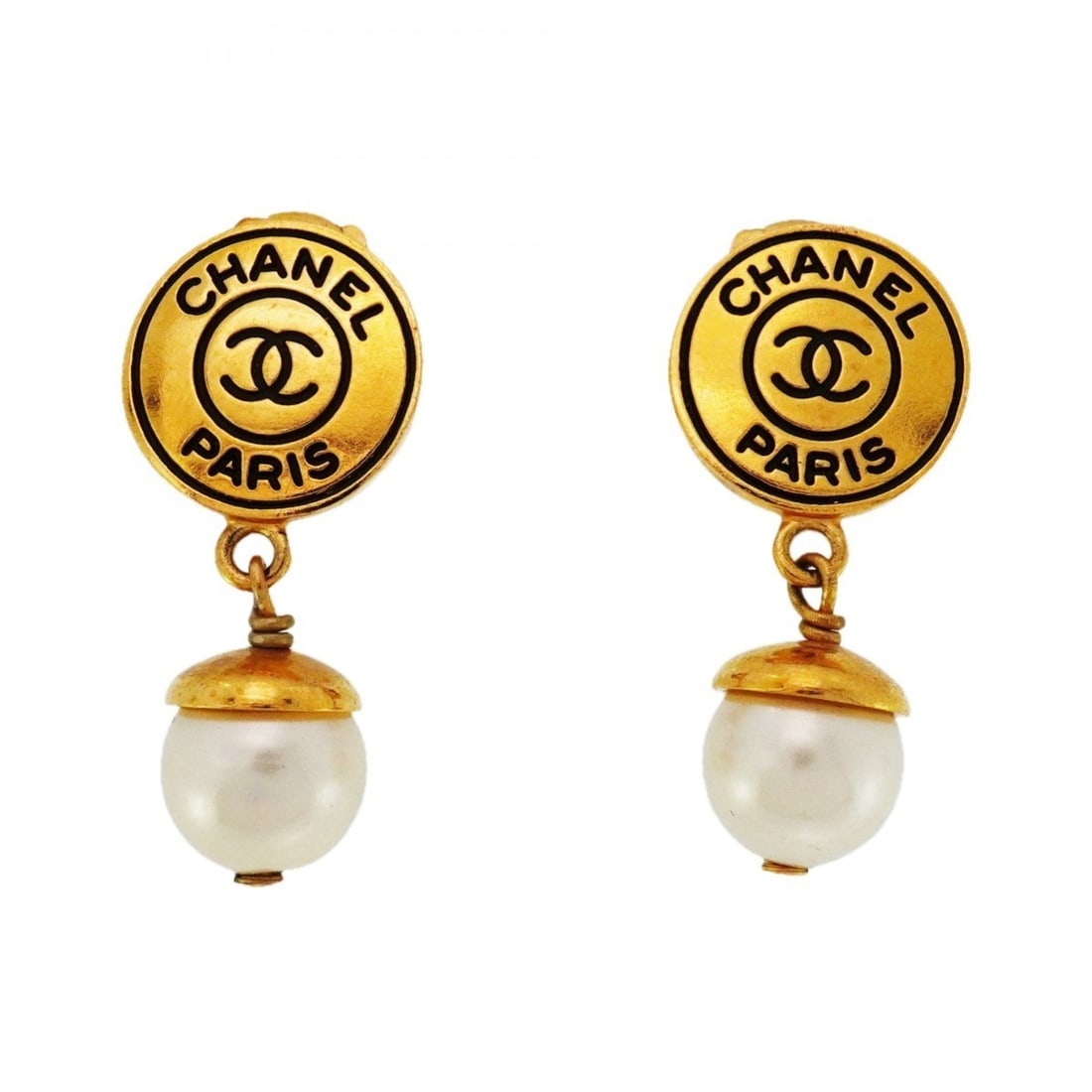 Chanel Coco Mark Earrings, GP Plated, Faux Pearl, Gold, Women's, P2198960 (1 of 20)