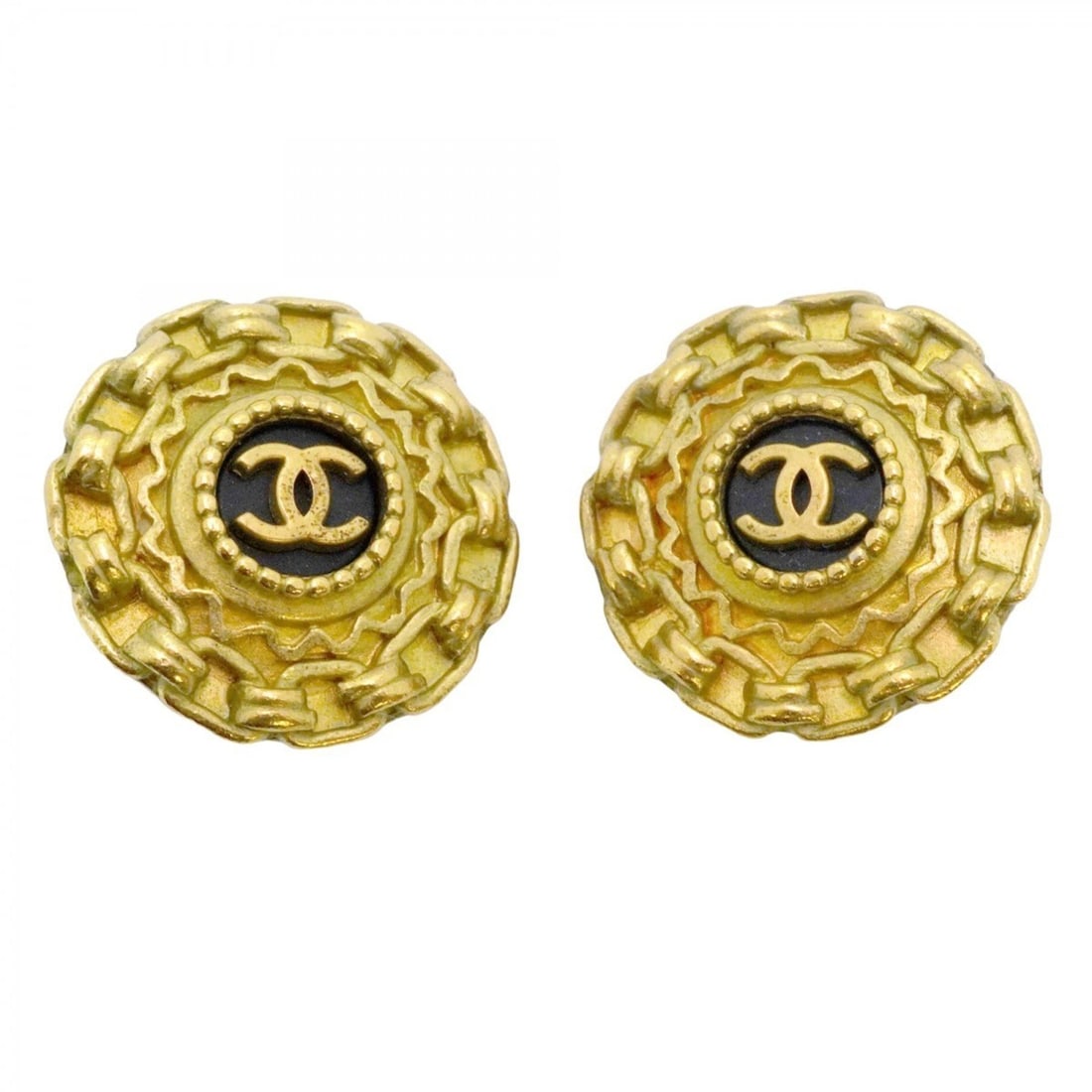 Chanel Coco Mark Earrings, GP Plated Gold, Black, Women's (1 of 20)