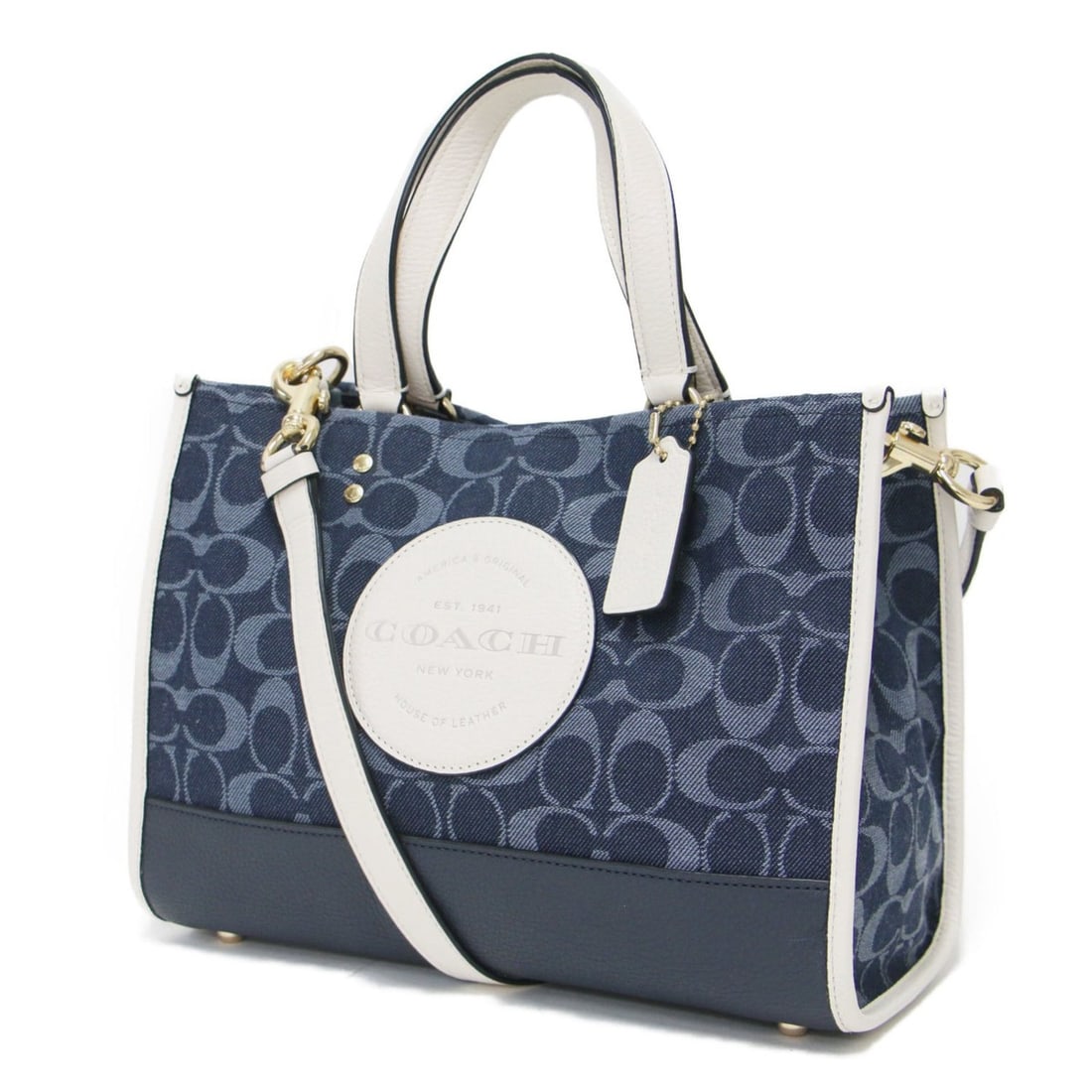 COACH Dempsey Carryall Bag, Navy Blue, Signature Jacquard with Patches, Canvas and Leather, Women's,: --- Catalog ---Category: SizeSize (HxWxD): 22cm x 29.5cm x 12cm / 8.66'' x 11.61'' x 4.72''Category: DesignType: HandbagColor: NavyGender: WomenMaterial: Leather Category: GeneralMPN: C2826Brand: Coac
