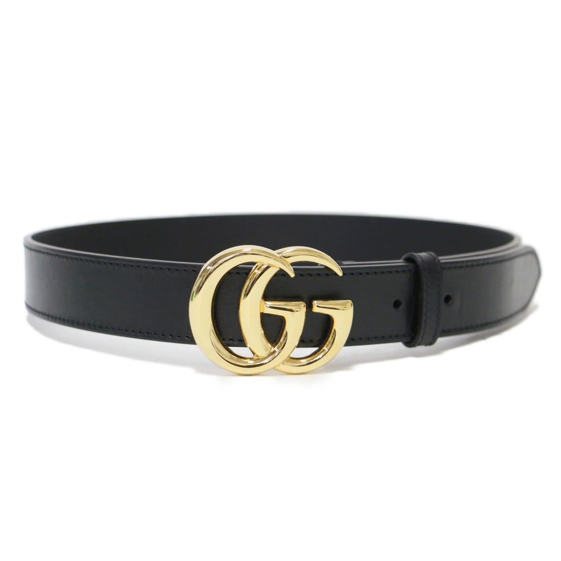 GUCCI Double G Wide Belt (480199) in Black and Gold, Size 70/28, with GG Marmont Buckle Leather,: --- Catalog ---Category: SizeWidth: 3cm / 1.18''Length: 65.2cm - 75.2cm / 25.66'' - 29.6''Category: DesignType: Standard beltColor: BlackGender: WomenMaterial (Strap): Leather Category: GeneralMPN: 48