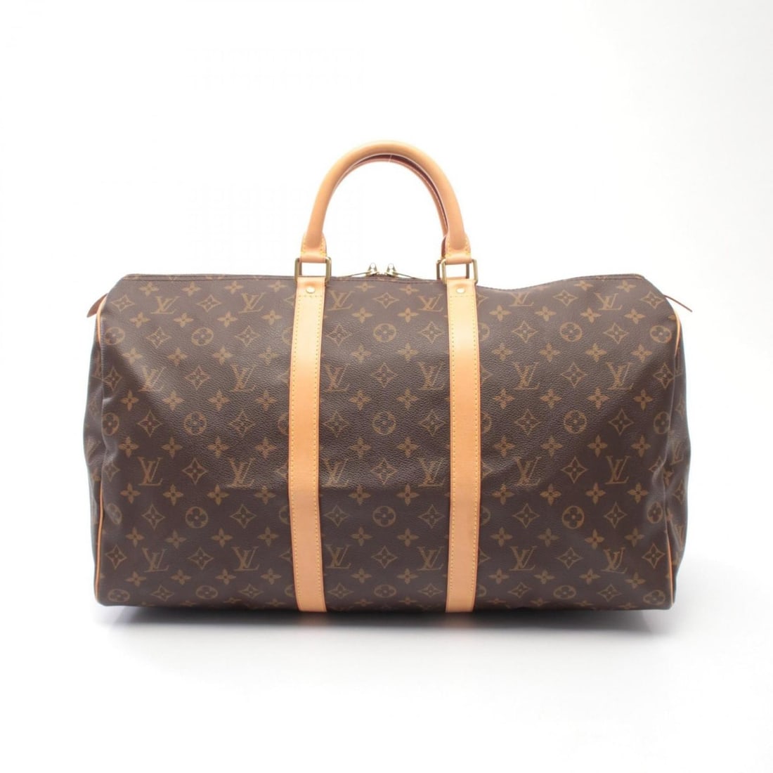 Louis Vuitton Keepall 50 Boston Bag, Handbag, Coated Canvas and Leather, Monogram, Men's Women's,: --- Catalog ---Category: SizeSize (HxWxD): 28cm x 51cm x 21.5cm / 11.02'' x 20.07'' x 8.46''Category: DesignType: Boston bagColor: BrownGender: Men,WomenMaterial: Coated canvas , PVC , Monogram , Leat